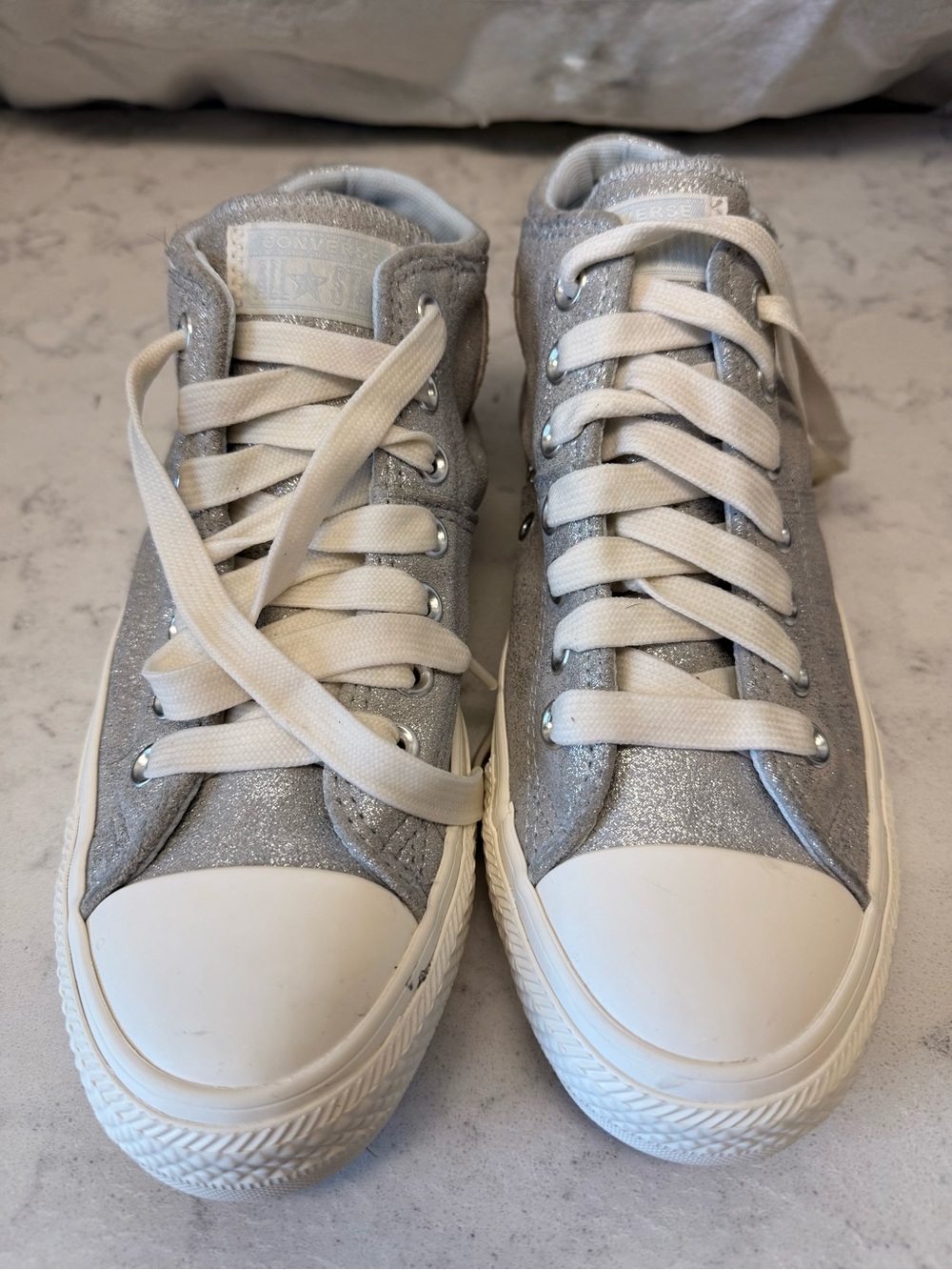 Converse Silver Glitter Mid-Top Sneakers
